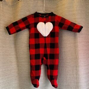 Carter's Red and Black Buffalo Plaid Footed One-Piece with White Heart